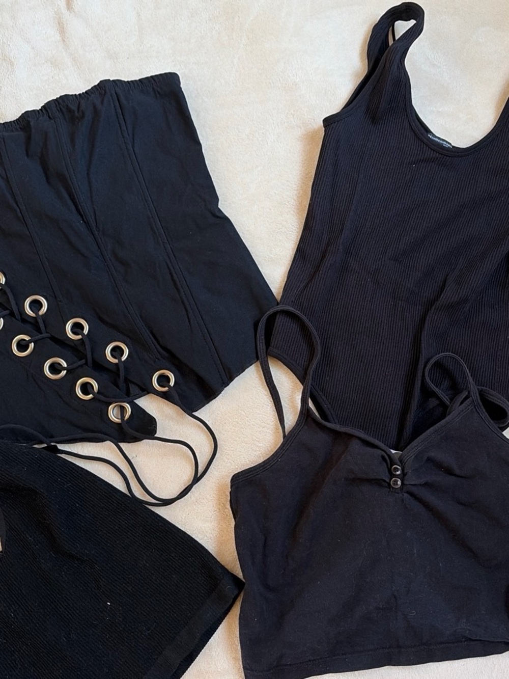 Urban Outfitters Black Ribbed Crop Tank Tops (Set)